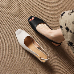 Sheepskin Square Toe Exposed Toe Middle Heel