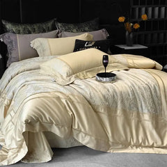 Champagne 1000TC Egyptian Cotton Yarn-dyed Jacquard Embroidery Luxury Bedding Set