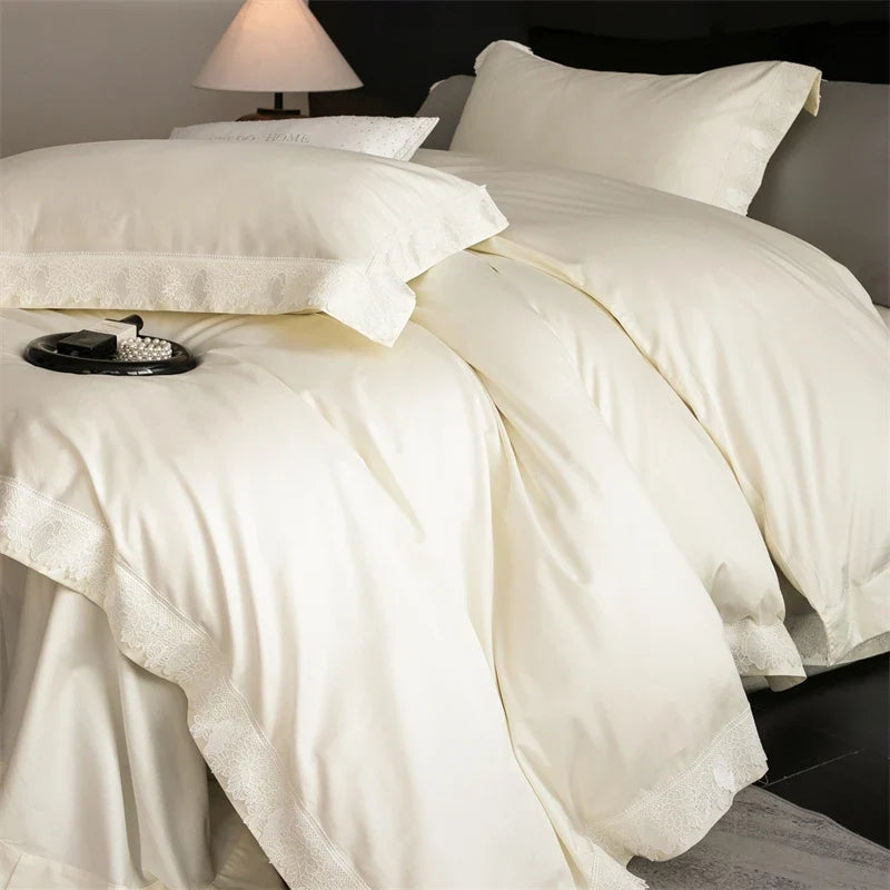 Premium 1000TC Egyptian Cotton Flowers Lace Wide Edge Luxury Bedding Set