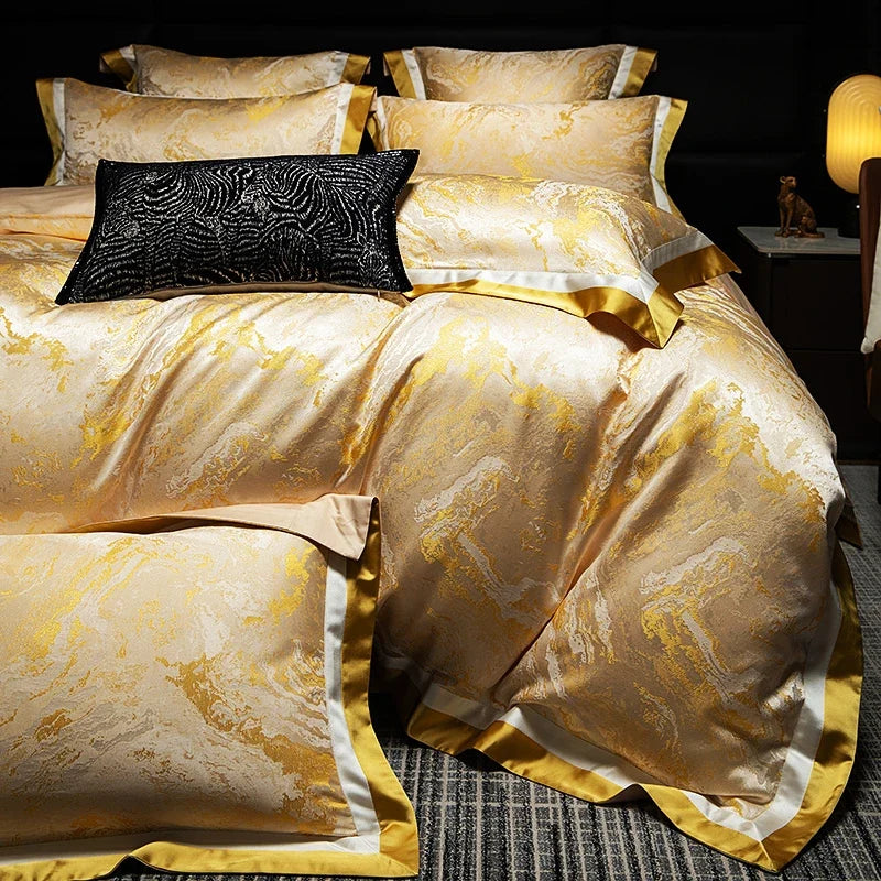 1000TC Cotton Luxury Black Gold Satin Jacquard Bedding Set