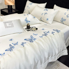 100% Egyptian Cotton Lace Butterfly Embroidery Luxury Bedding Set