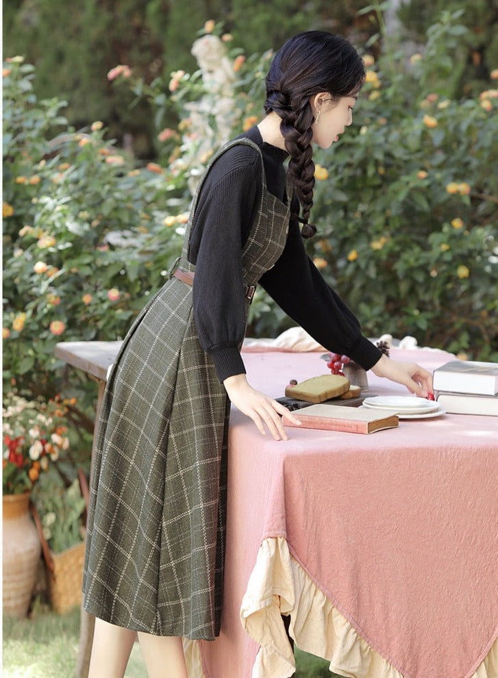 Conjunto de 2 piezas de vestido de lana a cuadros de la Academia oscura de Forest Witch