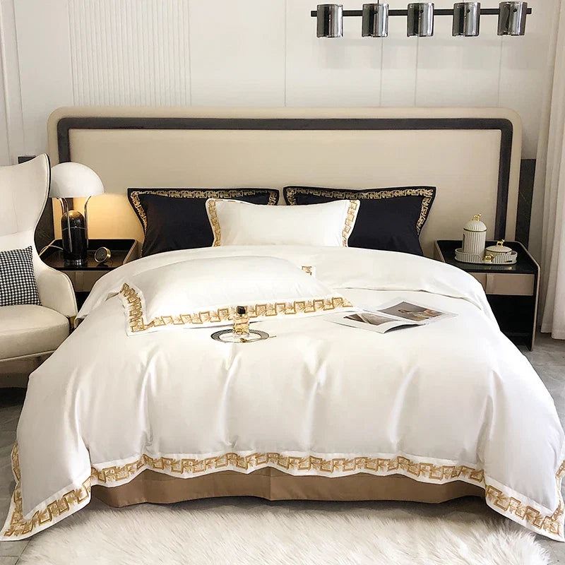 1000TC Egyptian Cotton Luxury Gold Embroidery Bedding Set