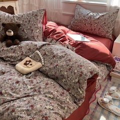 Japanese Floral Printed Duvet Cover Set Twin King Soft Homestay Bedding Set