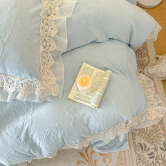 4Pcs Vintage French Romantic Lace Ruffles Carved Velvet Warm Winter Princess Bedding Set