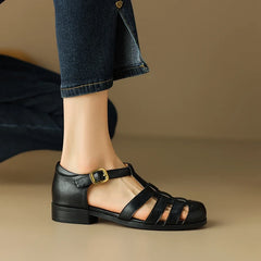 Round Head Leather Comfortable Low Heel