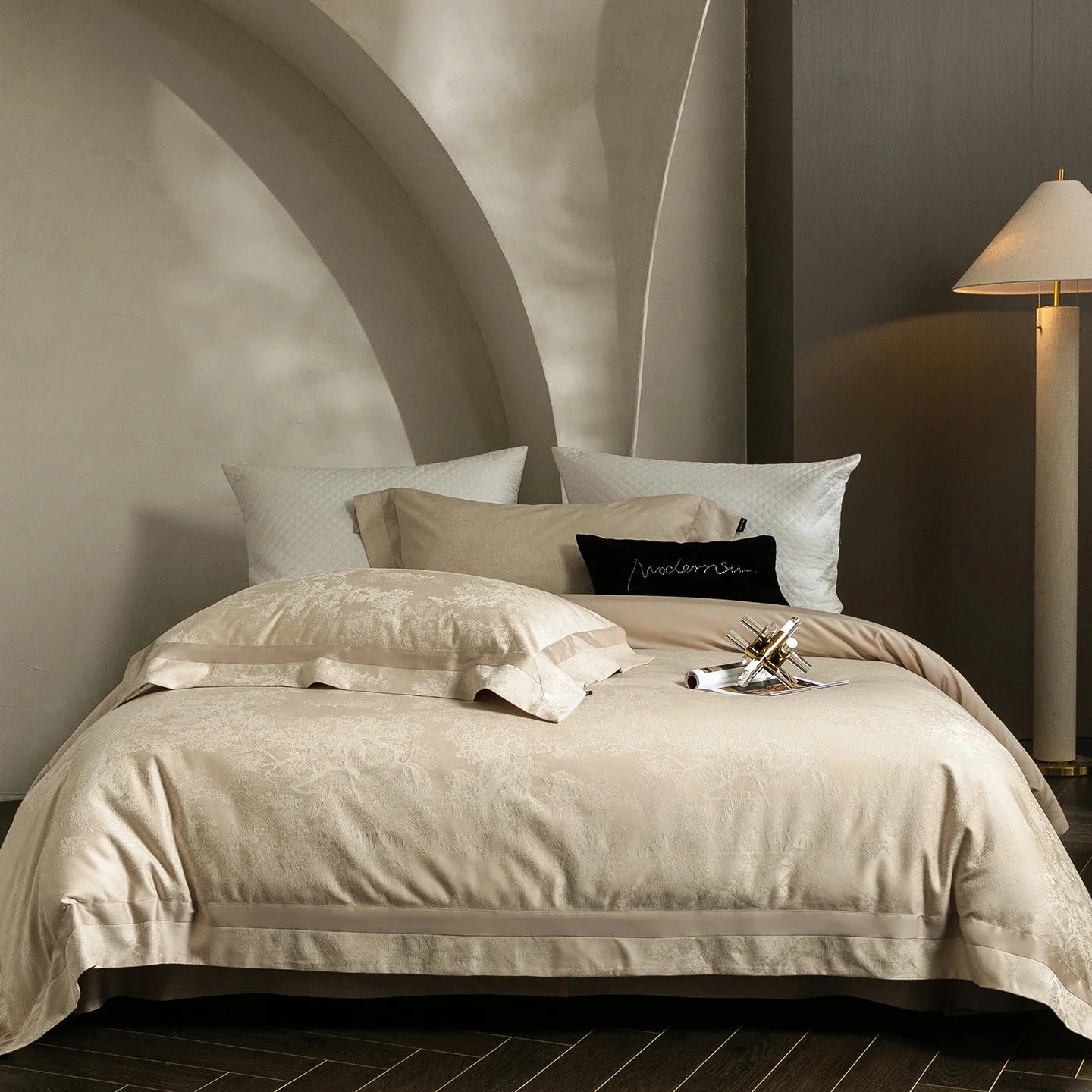European Style Luxury Lyocell Cotton Jacquard Bedding Set, Soft Silky Duvet Cover Set, Pillowcases, Bed Sheet/Fitted Sheet, 4Pcs