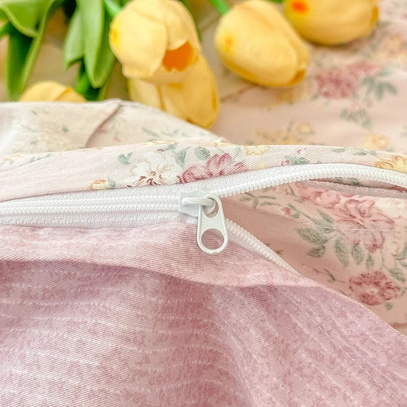 Korean Princess Style Rose Floral Ruffle Bedding Set