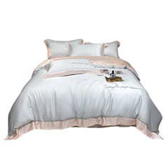 Class A 100% Lyocell Four Piece Set Ice Cold Feeling Silk Duvet Cover Smooth Bedding for Bedroom