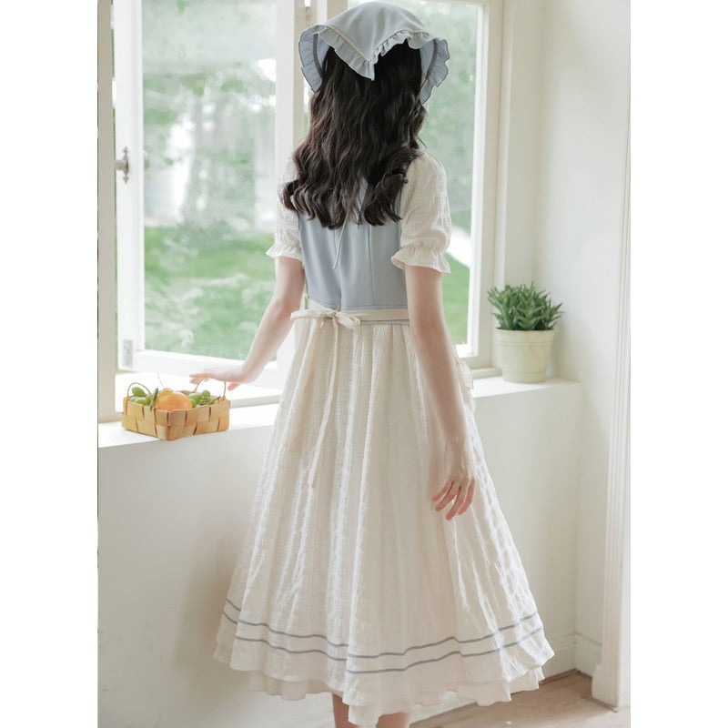 Strawberry Garden 3-Piece Set Cottagecore Dress with Head Scarf