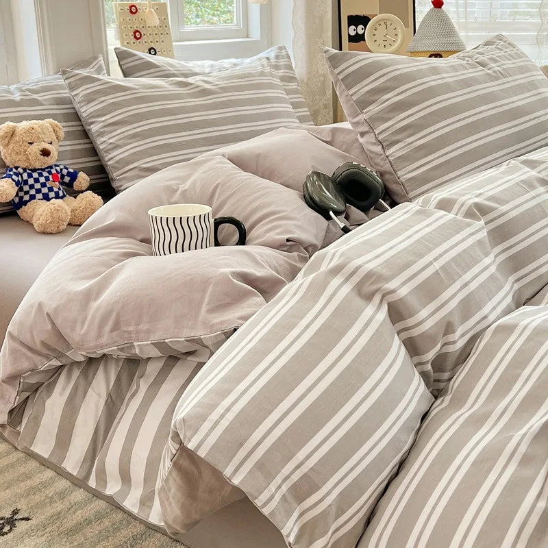 Japanese Style Floral Printed Queen Quilt Cover Set 3/4 Pcs Soft Cotton Bedding Set
