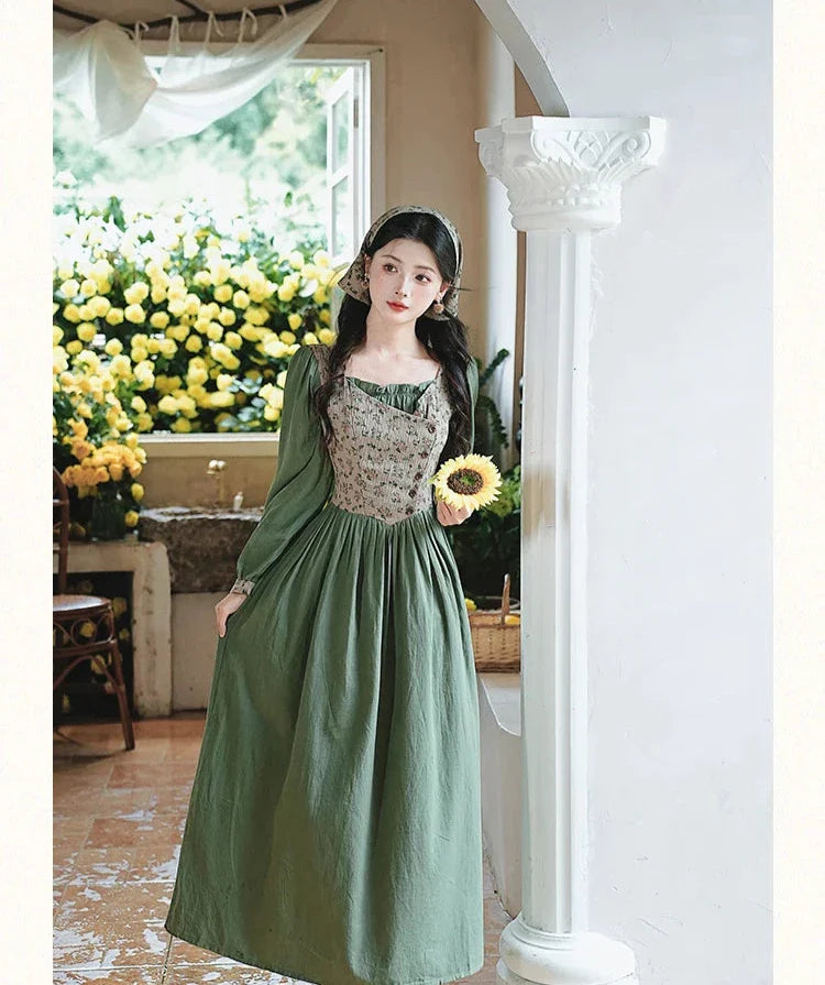 Sunflower Garden Cottagecore Dress with Headscarf