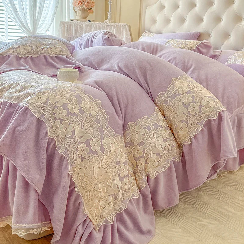 Lace Ruffles Princess Wedding Bedding Set