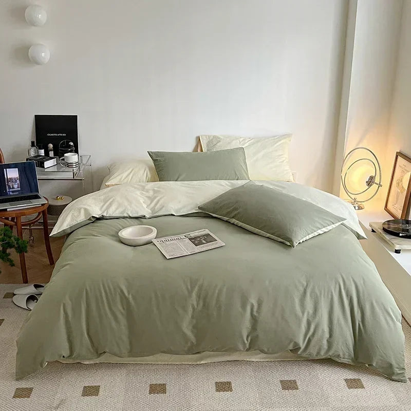 High End 100% Cotton Duvet Cover Set Mixed Color Skin Friendly Queen Bedding Set
