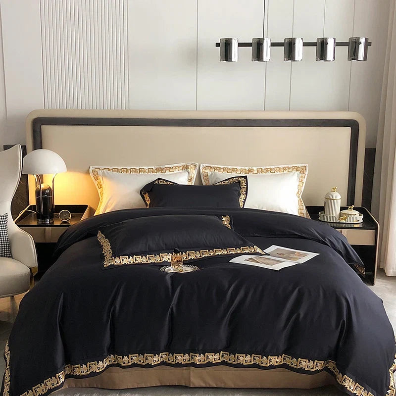 1000TC Egyptian Cotton Luxury Gold Embroidery Bedding Set