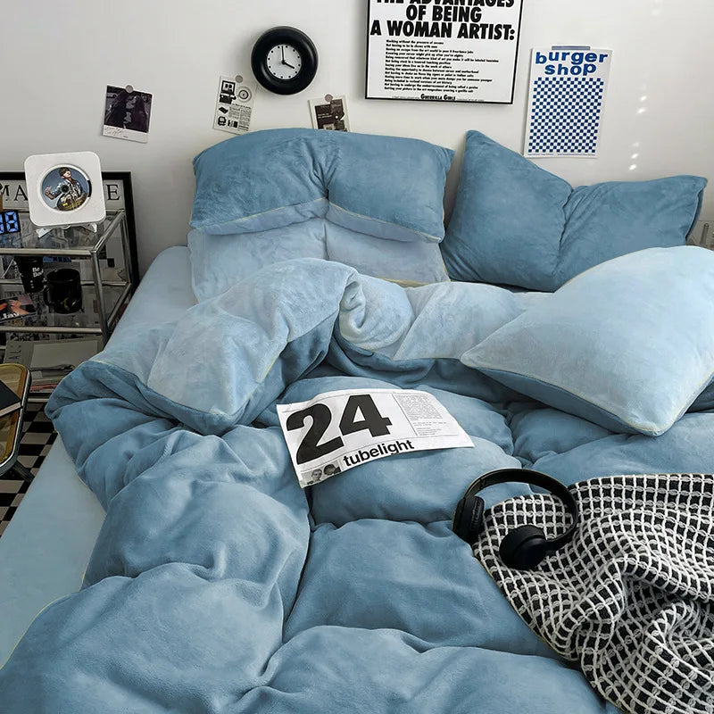 Winter Warm Milk Velvet Duvet Cover Set Queen Bedding Set