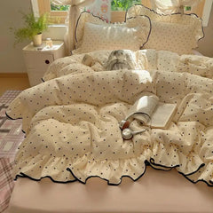 3/4Pcs Korean Princess Style Polka Dots Bedding Set