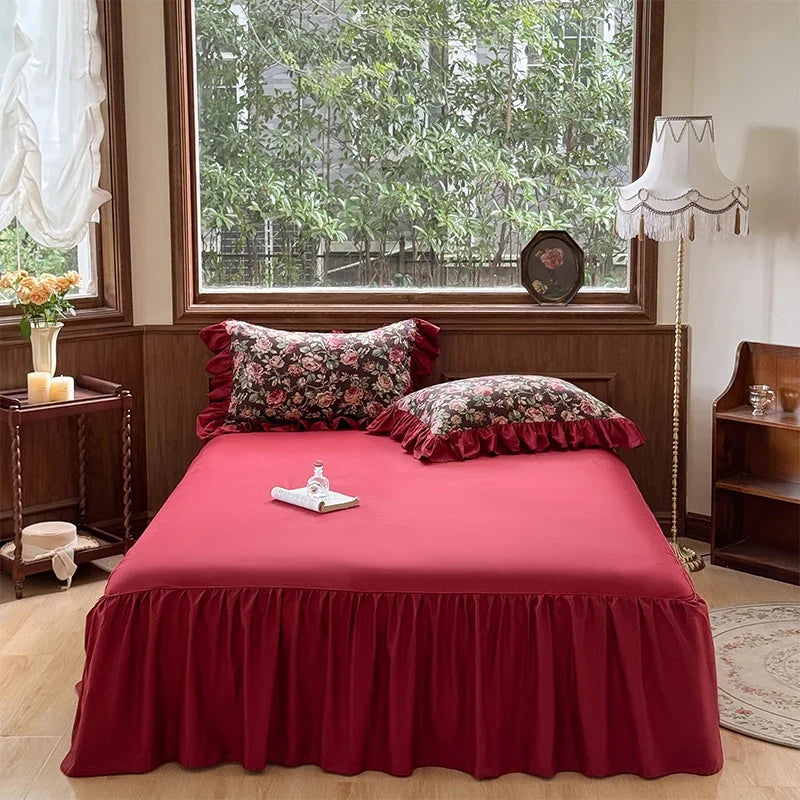 100% Cotton Vintage Rose Print Ruffles Bedding Set