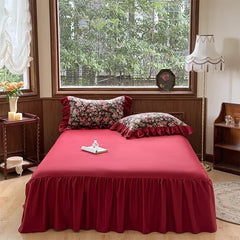 100% Cotton Vintage Rose Print Ruffles Bedding Set