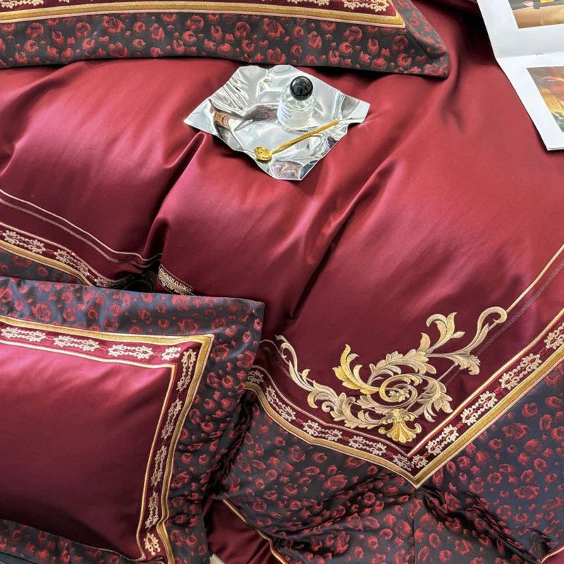 Brocade Jacquard Egyptian Cotton Gold Embroidery Luxury Bedding Set