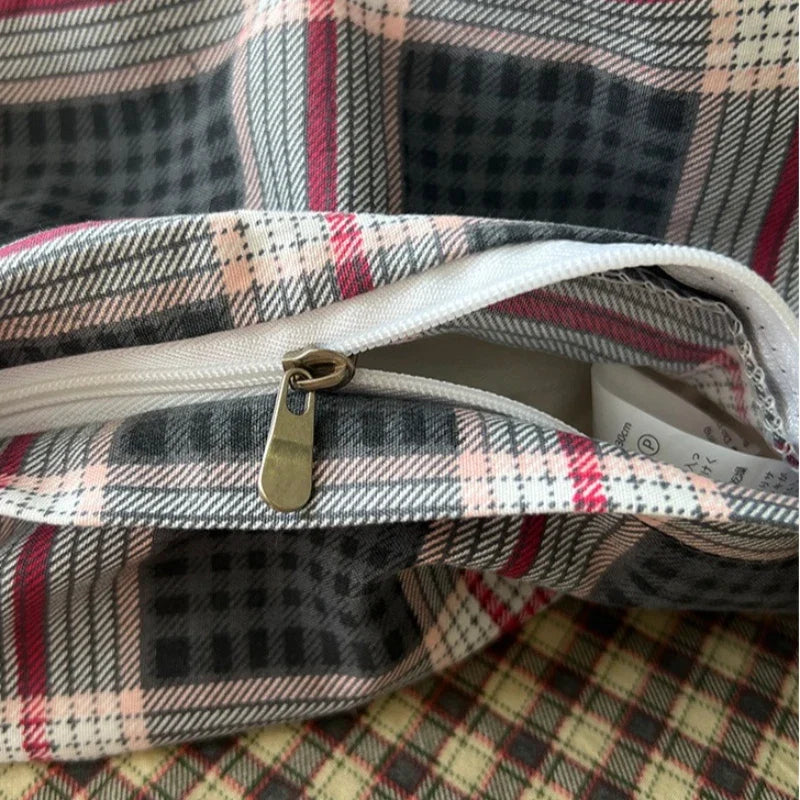 Vintage Plaid Cotton Duvet Cover Set Twin Full Queen Size Soft Bed Flat Sheet Bedding Set