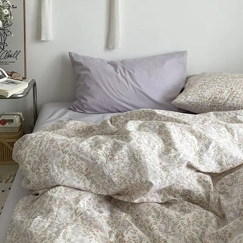 Green Floral Duvet Cover Set Ins Twin Queen Size Girls Flat Sheet Pillowcase No Filler Soft Summer Spring Home Bedding Set