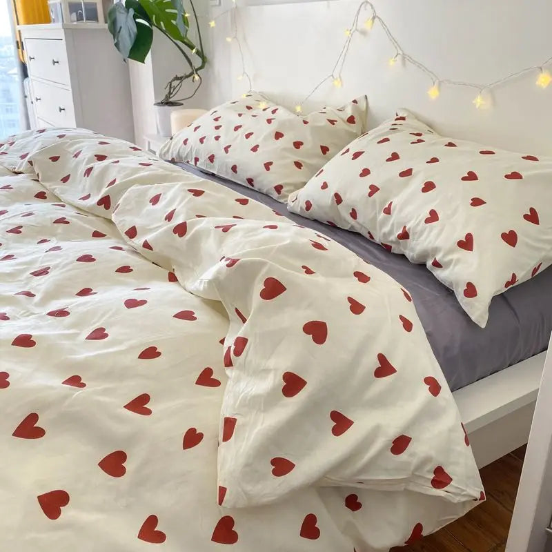 Floral Ins Style Duvet Cover Set Flat Sheet Pillowcase No Filler Soft Single Double Size Boys Girls 2024 Bedding Linens