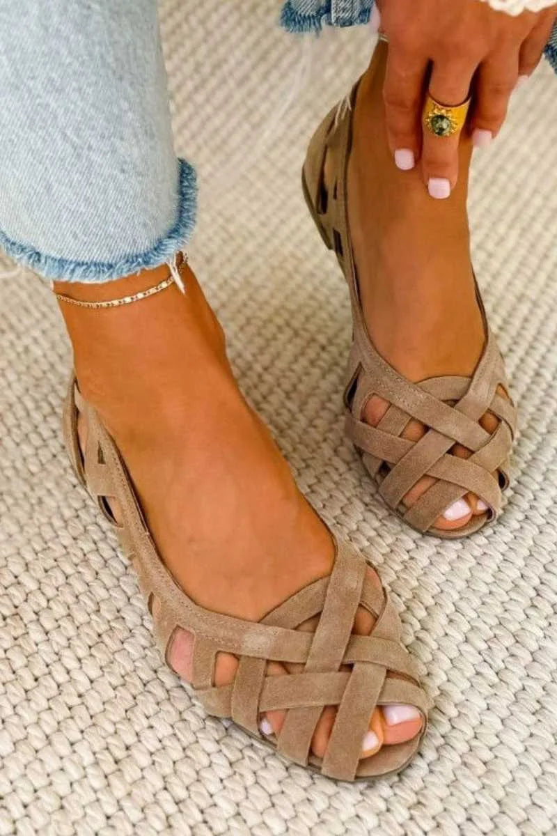 Faux Suede Woven Flat Sandals