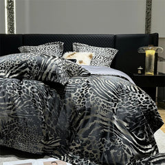 4Pcs Luxury Leopard Print Jacquard Bedding Set