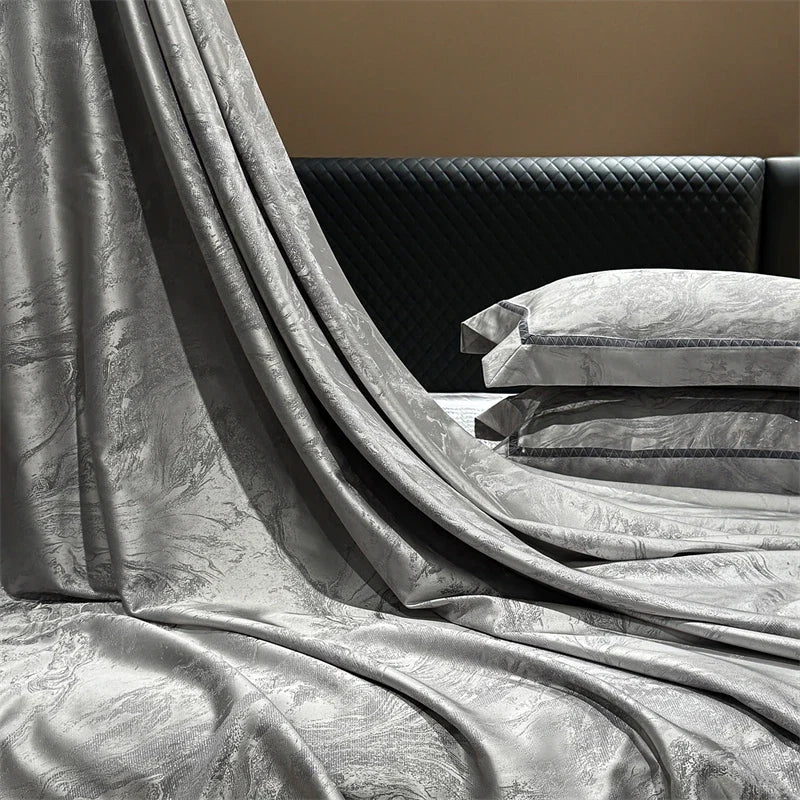 High-End 1000TC Egyptian Cotton Silver Grey Marble Jacquard Design Bedding Luxury Duvet Cover  Flat/Fitted Sheet Pillowcase 4Pcs