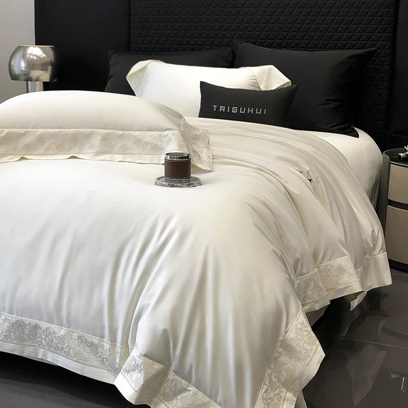 Luxury Hole Punching Embroidery Wide Edge Bedding Set