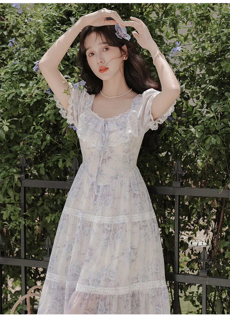 Lily-Blue Rose Cottagecore Princess Dress