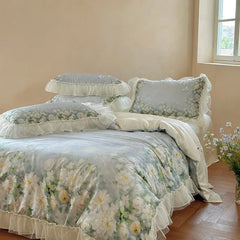 Flower Prints Ruffles Summer Cool Feeling Bedding Set