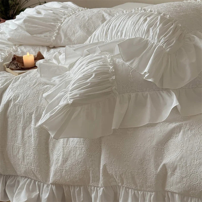 100% Cotton White Vintage French Princess Wedding Bedding Set