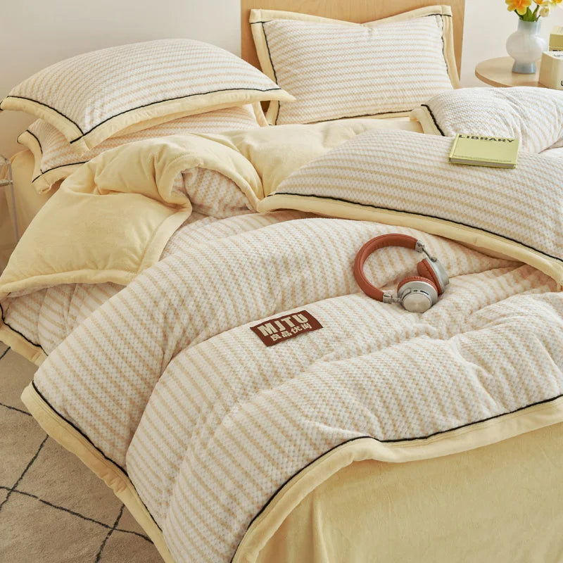 Japanese Striped Milk Velvet Bedding Set
