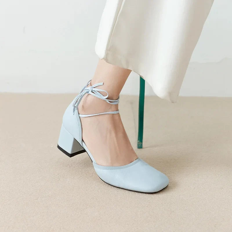 sheepskin Cross tied mary jane Shoes