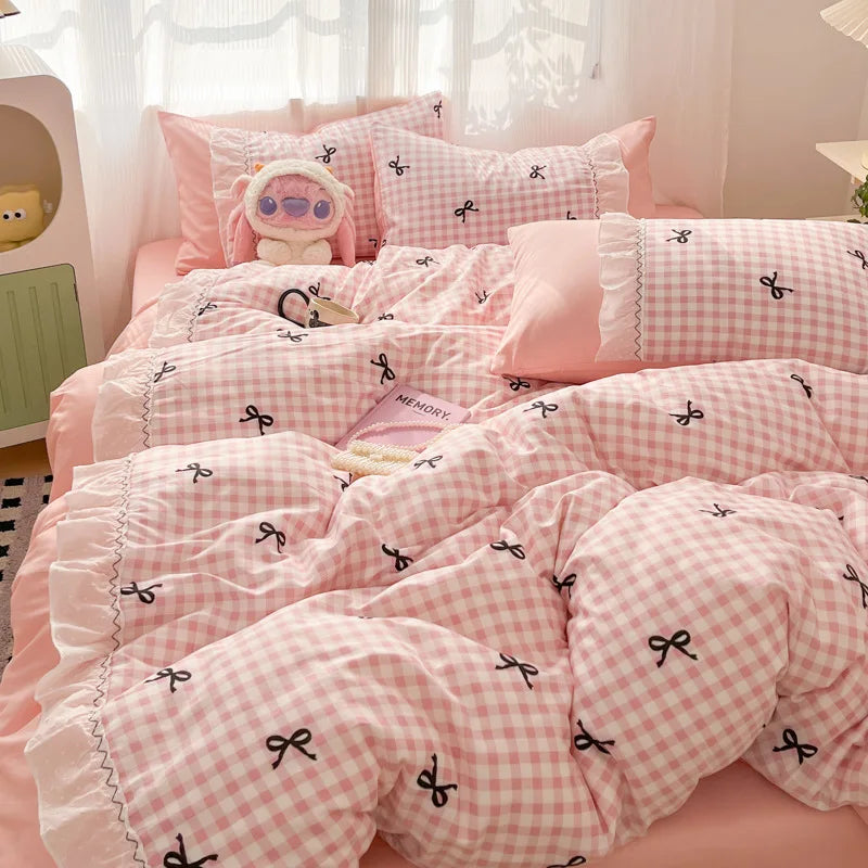 Korean Style Pink Bow Bedding Sets