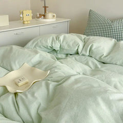Ins Duvet Cover Set Green Strip Twin Queen Size Girls Boys Flat Sheet Pillowcase No Filler Fashion Home Hotel Bedding Set