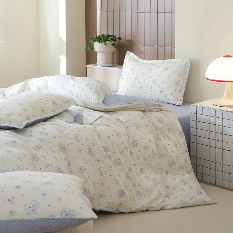 Cream Blue Bedding Set