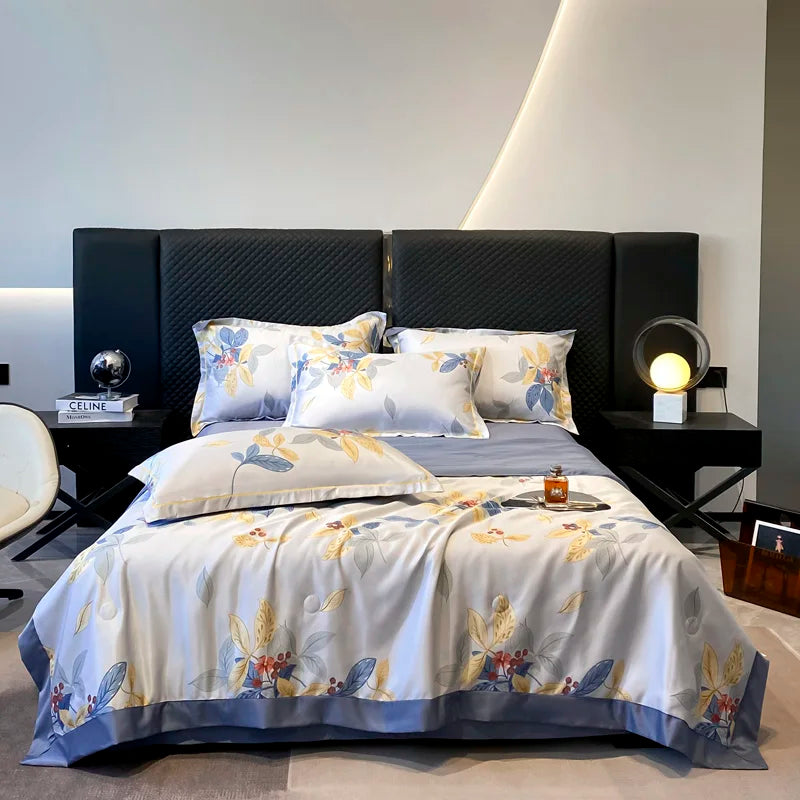 Summer Printed Quilt Set with Pillowcase Washed Cotton Bedding Set