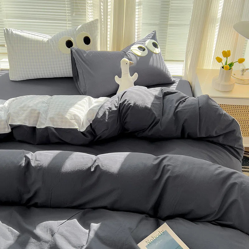 Japanese Plaid 3/4PCS Duvet Cover Set All Seasons Bedding Set