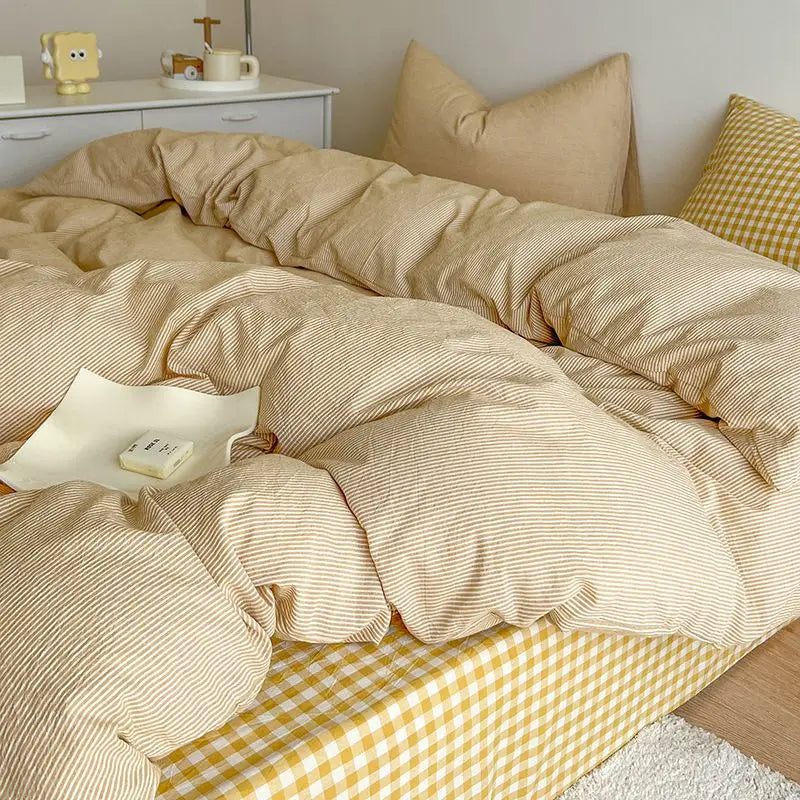 Ins Pink Plaid Bedding Set