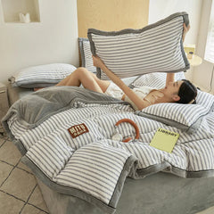 Japanese Striped Milk Velvet Bedding Set