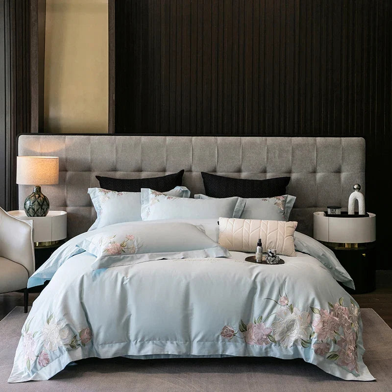 1000TC Egyptian Cotton Luxury Flowers Embroidery Bedding Set