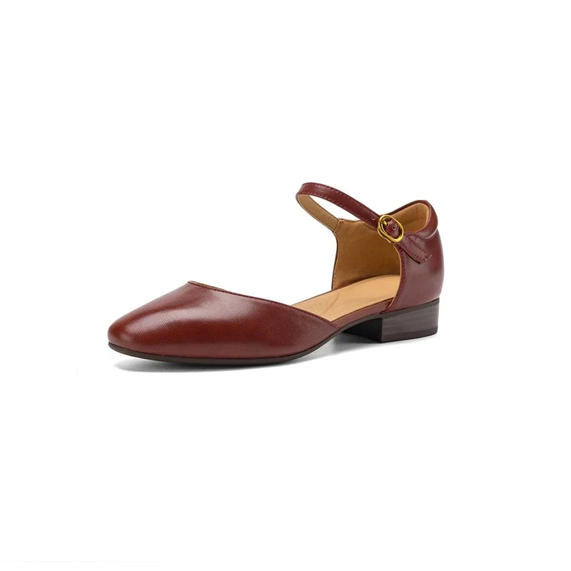 cowhide round toe low Heel
