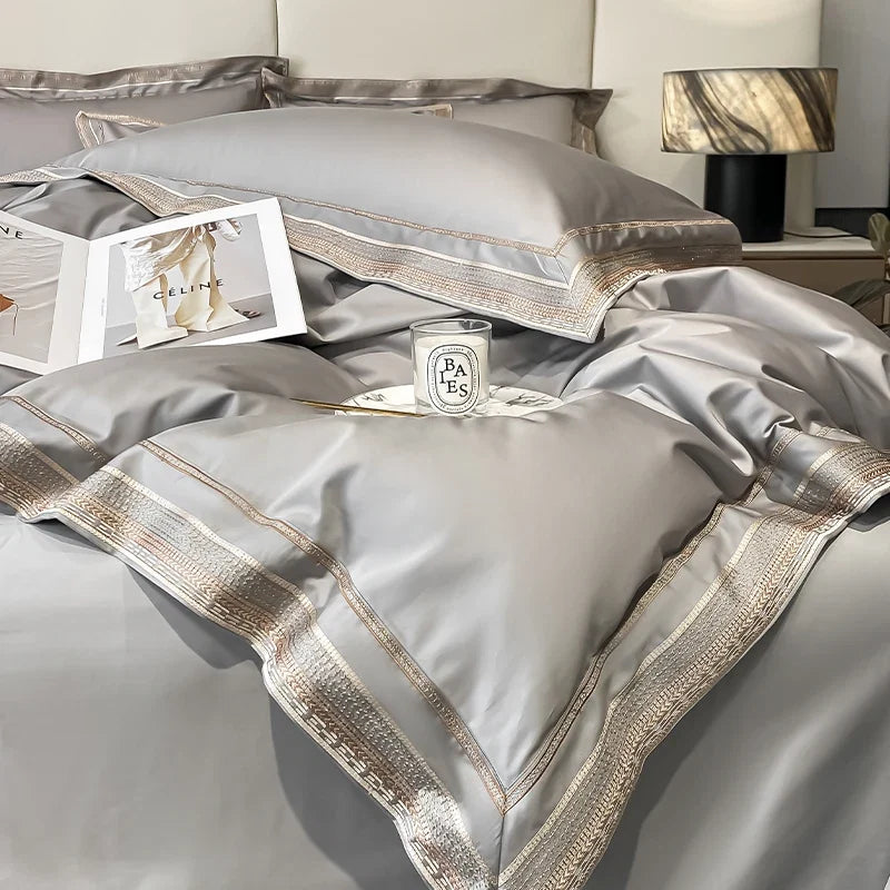 Premium 1000TC Egyptian Cotton Luxury Gold Embroidery Hotel Style Bedding Set