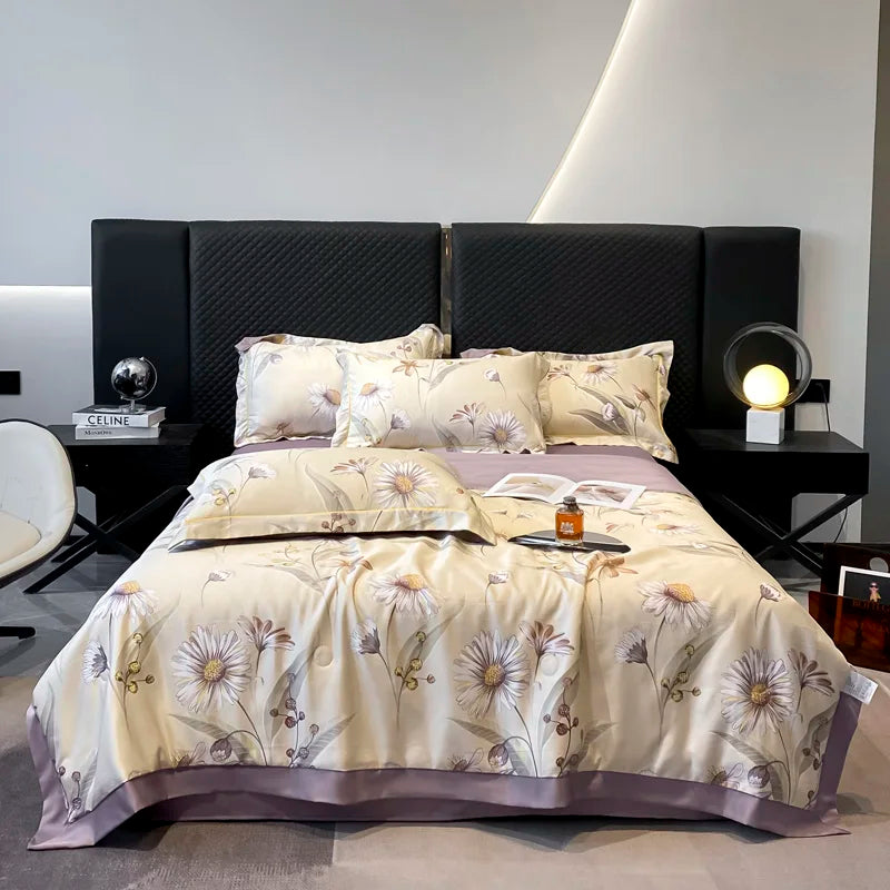 Summer Printed Quilt Set with Pillowcase Washed Cotton Bedding Set