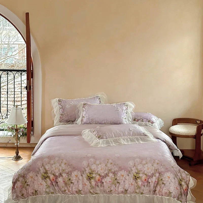 Flower Prints Ruffles Summer Cool Feeling Bedding Set