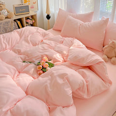 4pcs Duvet Cover Set with Sheet and Pillowcases Solid Color Bedding Set