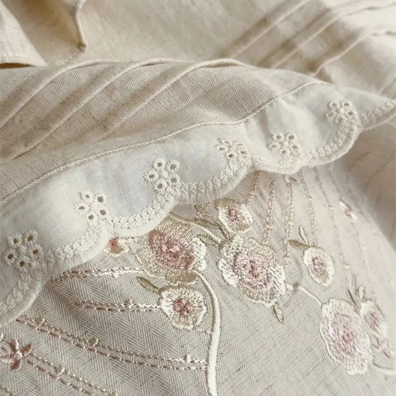 Flowers Embroidery Ruffles Luxury Bedding Set